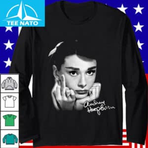 Audrey Hepburn Iconic Pose Black and White Graphic Shirt2
