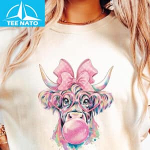 Coquette Highland Cow Bubblegum Shirt1