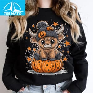 Cute Highland Cow Pumpkin Halloween Stars Shirt