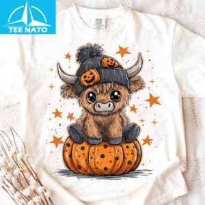 Cute Highland Cow Pumpkin Halloween Stars Shirt2