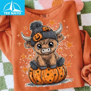 Cute Highland Cow Pumpkin Halloween Stars Shirt3