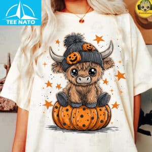 Cute Highland Cow Pumpkin Halloween Stars Shirt4