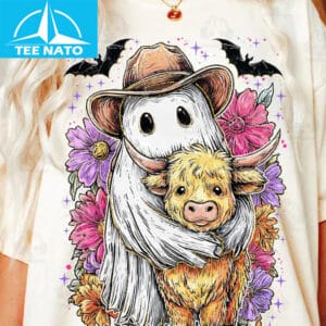 Retro Cute Ghost And Highland Cow Shirt
