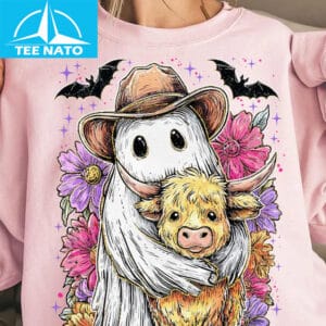 Retro Cute Ghost And Highland Cow Shirt1