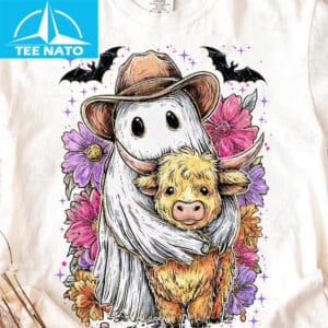 Retro Cute Ghost And Highland Cow Shirt2