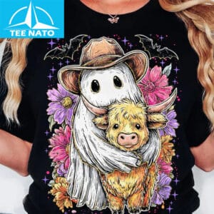 Retro Cute Ghost And Highland Cow Shirt4