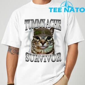 Tummy Ache Survivor Cat Meme Funny Saying Cats Animals T Shirt 1