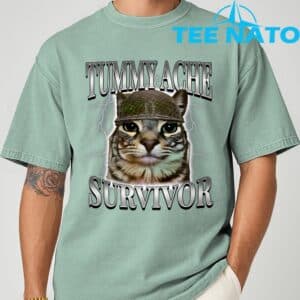 Tummy Ache Survivor Cat Meme Funny Saying Cats Animals T Shirt 3