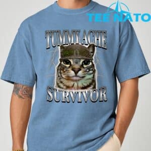 Tummy Ache Survivor Cat Meme Funny Saying Cats Animals T Shirt 4