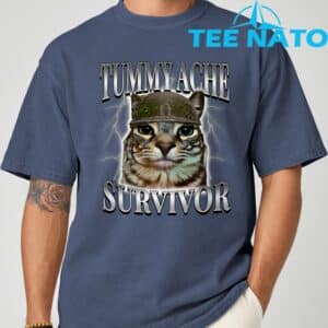 Tummy Ache Survivor Cat Meme Funny Saying Cats Animals T Shirt 5