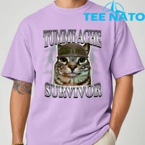 Tummy Ache Survivor Cat Meme Funny Saying Cats Animals T Shirt 6