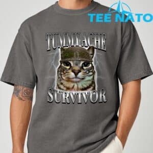 Tummy Ache Survivor Cat Meme Funny Saying Cats Animals T Shirt 7