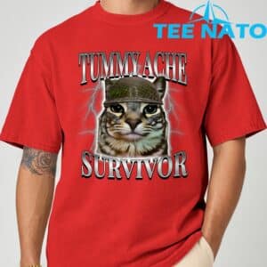 Tummy Ache Survivor Cat Meme Funny Saying Cats Animals T Shirt 8