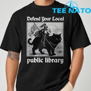 Defend Your Local Public Library Funny Knight Cat T Shirt 2