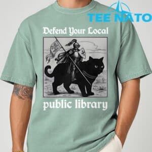 Defend Your Local Public Library Funny Knight Cat T Shirt 3