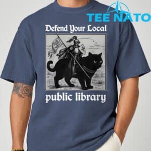 Defend Your Local Public Library Funny Knight Cat T Shirt 5