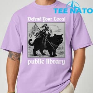 Defend Your Local Public Library Funny Knight Cat T Shirt 6